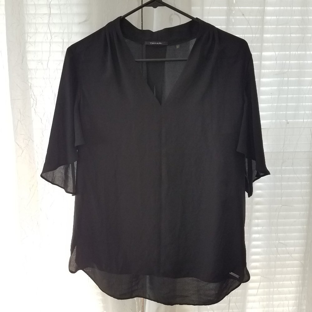 Tahari NWOT silky black top M